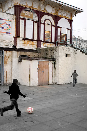 Boys Playing Soccer at Brighton Beach